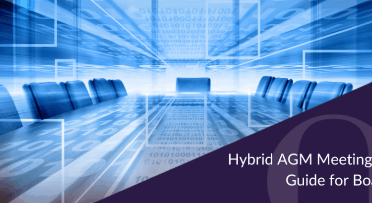 Digitally enhanced boardroom with binary code overlays, symbolising technology integration in a modern AGM meeting.